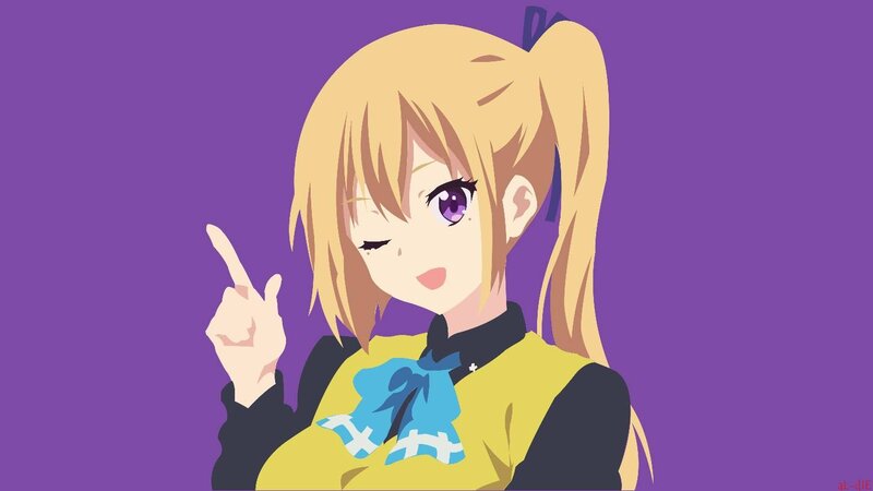 Blonde Anime Girl — Purple, Playful, Pointing Finger
