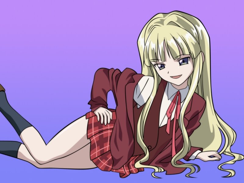 Blonde Anime Girl — Purple, Playful, School Uniform