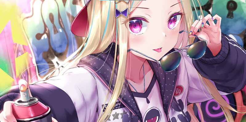 Blonde Anime Girl — Purple, Playful, Sunglasses