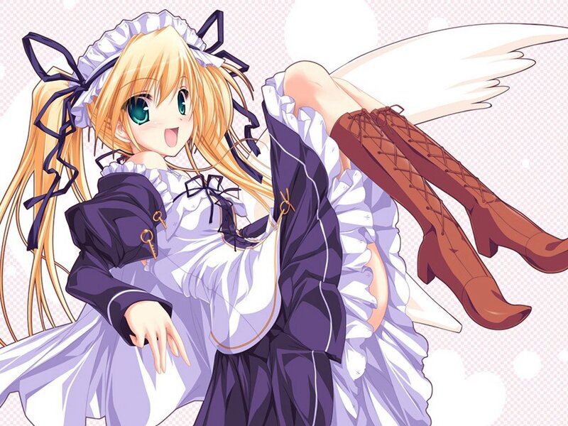 Blonde Anime Girl — Purple, Playful, Wings, Boots