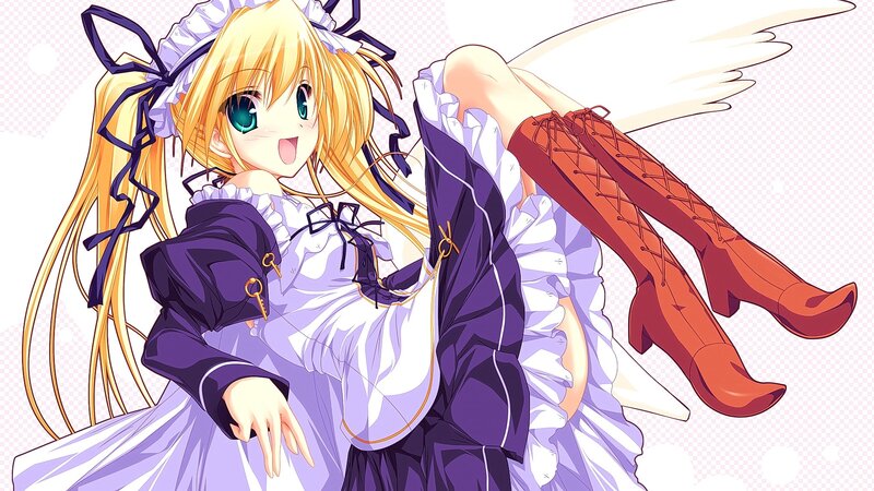 Blonde Anime Girl — Purple, Playful, Wings