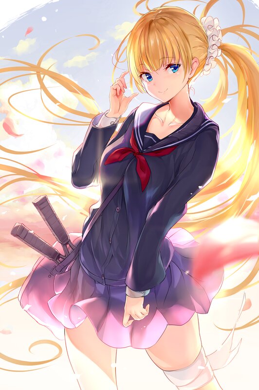 Blonde Anime Girl — Purple, Serene, Afternoon, School Uniform