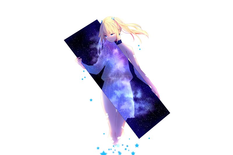 Blonde Anime Girl — Purple, Serene, Digital Art