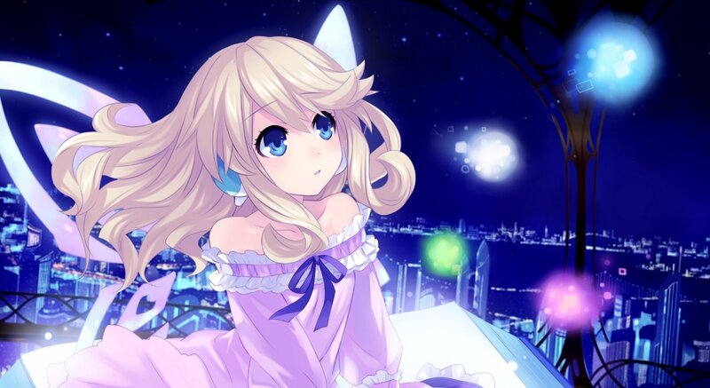 Blonde Anime Girl — Purple, Serene, Night, Cityscape