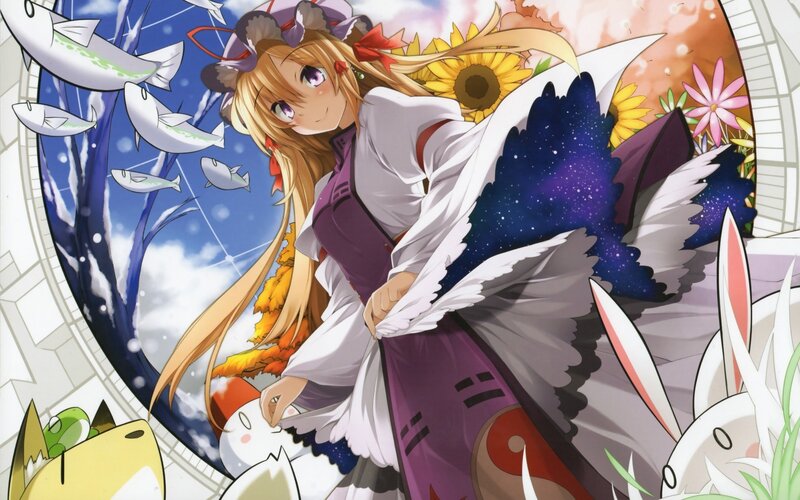 Blonde Anime Girl — Purple, Serene, Spring, Fish