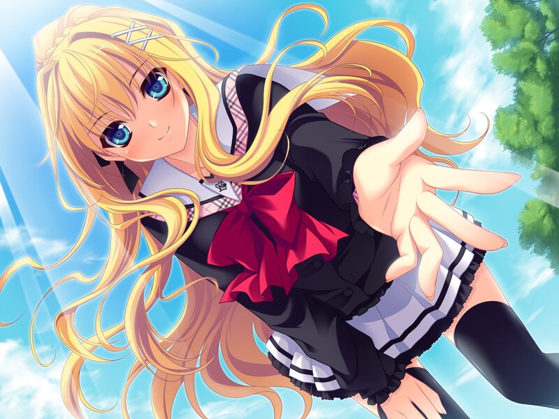 blonde anime girl reaching out