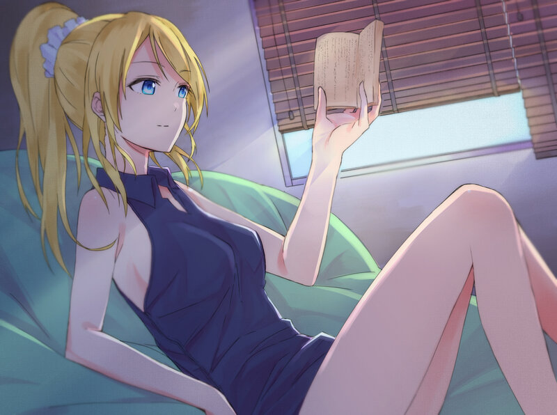 Blonde Anime Girl Reading — Blue
