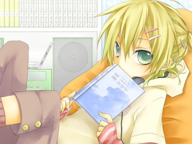 blonde anime girl reading book