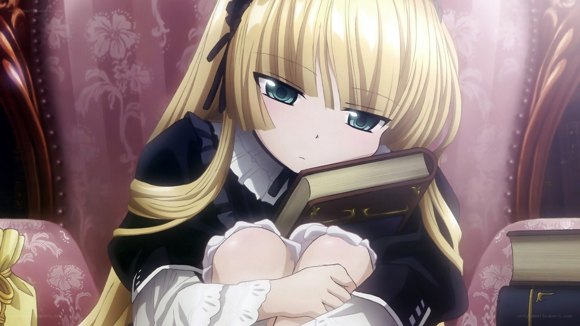 blonde anime girl reading book