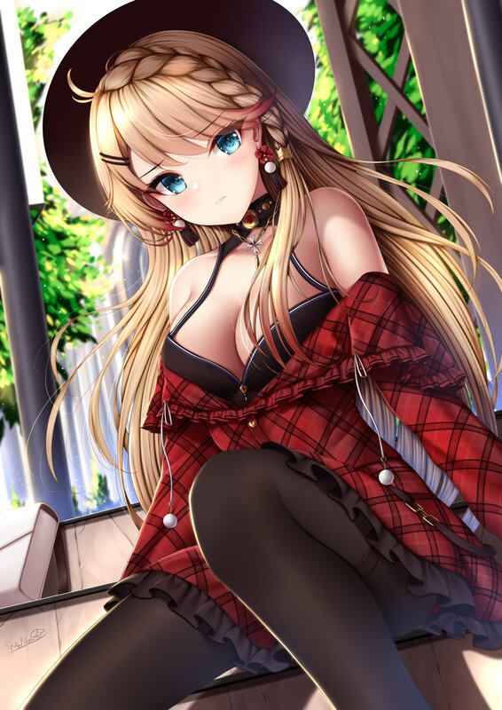 Blonde Anime Girl — Red, Calm, Afternoon, Digital Art