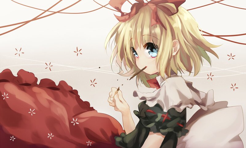 Blonde Anime Girl — Red, Calm, Bow
