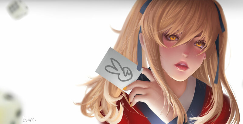 Blonde Anime Girl — Red, Calm, Digital Art