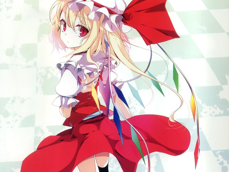 Blonde Anime Girl — Red, Calm, Red Dress, Bow