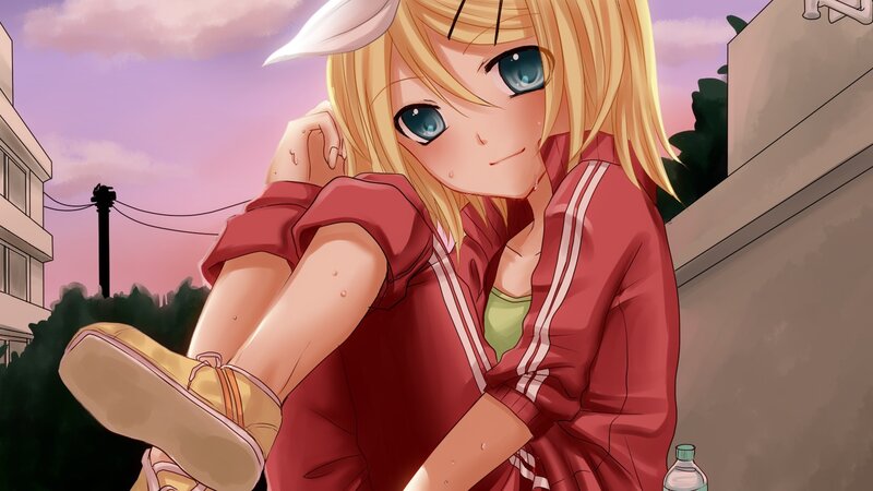Blonde Anime Girl — Red, Calm, Sunset