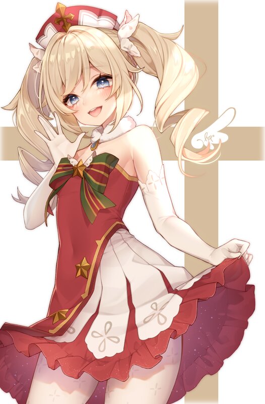 Blonde Anime Girl — Red, Cheerful, Dress