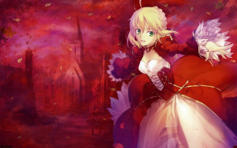 Blonde Anime Girl — Red, Dramatic, Autumn