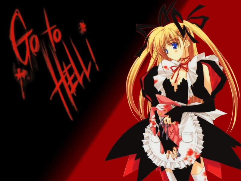 Blonde Anime Girl — Red, Dramatic, Bloodstains