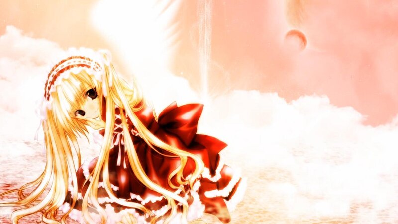 Blonde Anime Girl — Red, Dramatic, Clouds