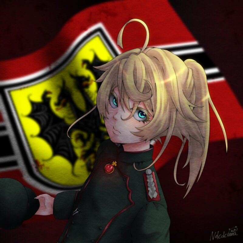 Blonde Anime Girl — Red, Dramatic, Digital Art, Shield