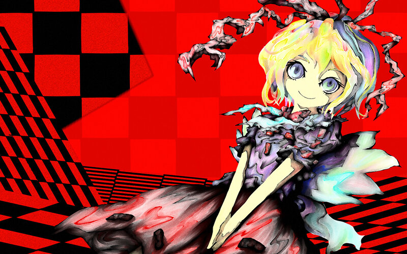 Blonde Anime Girl — Red, Dramatic, Digital Art