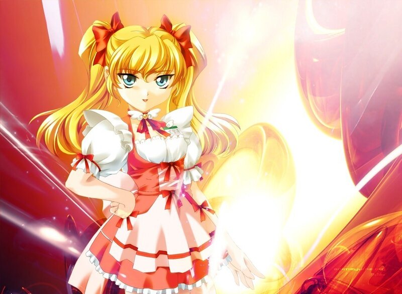 Blonde Anime Girl — Red, Dramatic, Dress, Bows