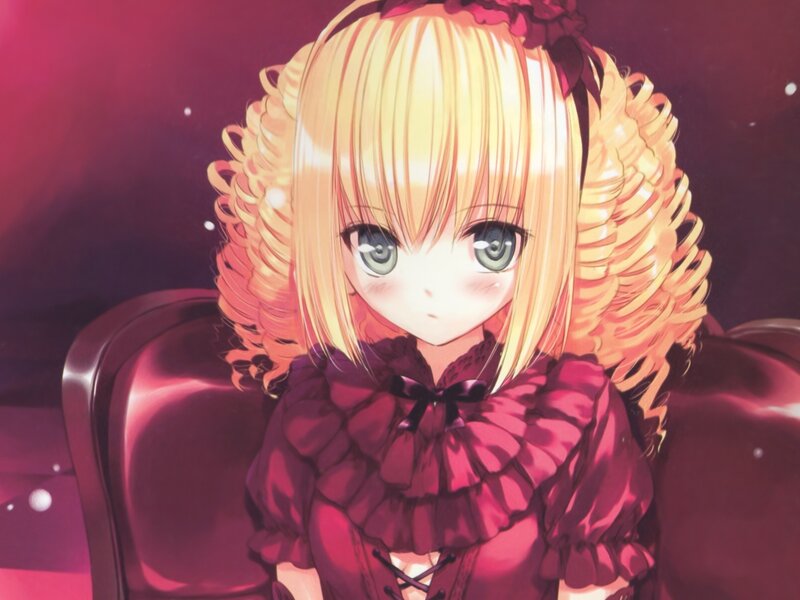 Blonde Anime Girl — Red, Dramatic, Dress