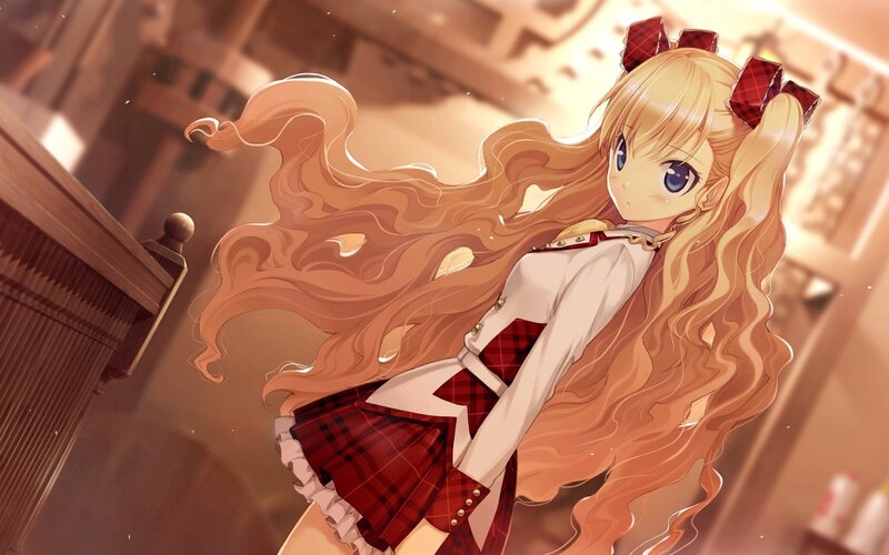 Blonde Anime Girl — Red, Dramatic, Long Hair