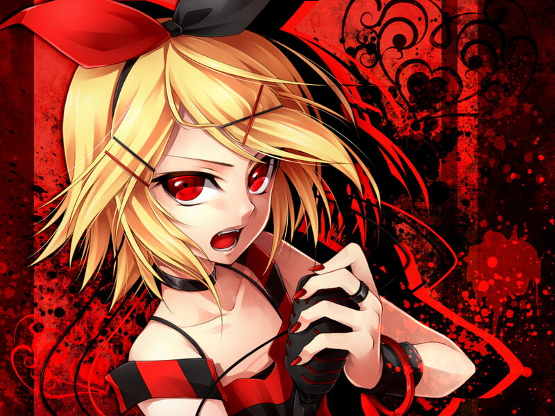 Blonde Anime Girl — Red, Dramatic, Microphone, Red Bow