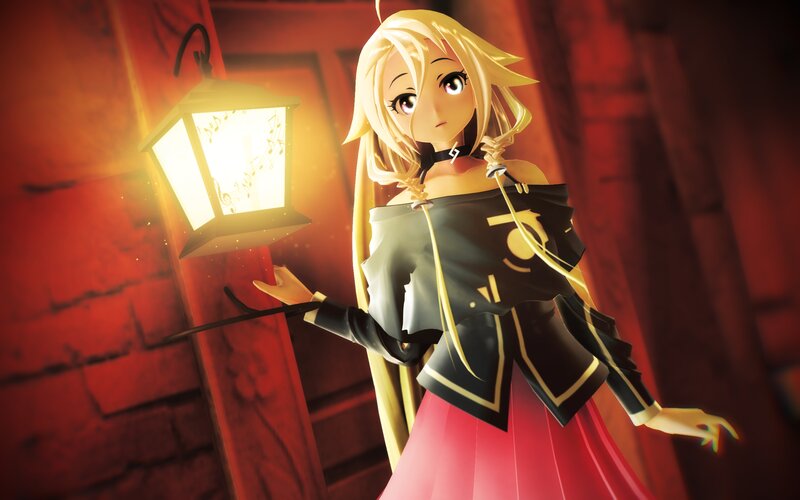 Blonde Anime Girl — Red, Dramatic, Night, 3d Render