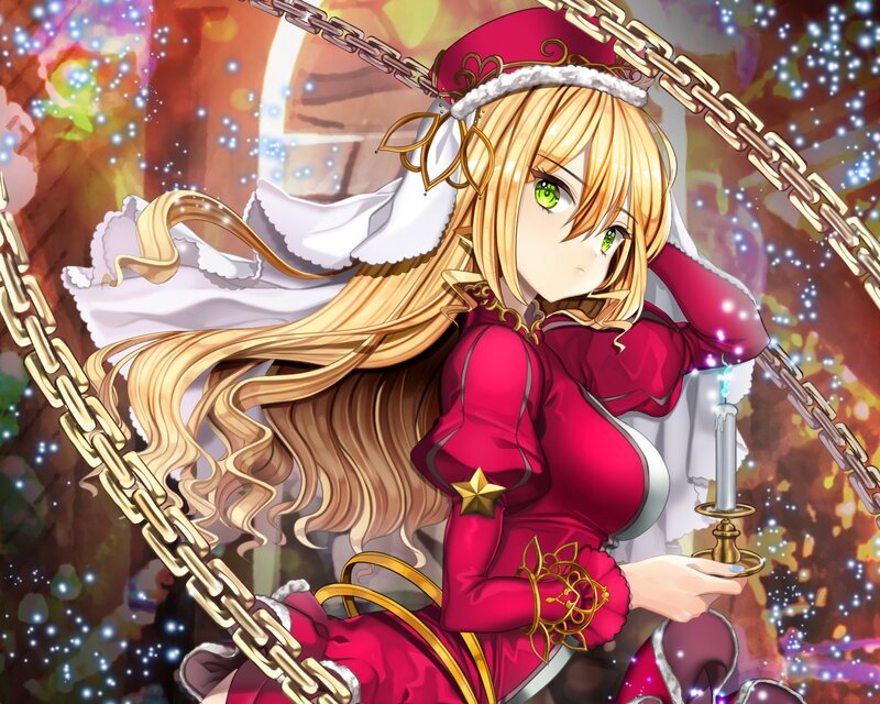 Blonde Anime Girl — Red, Dramatic, Night, Candle