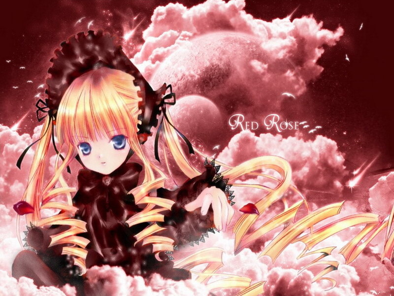 Blonde Anime Girl — Red, Dramatic, Night, Clouds
