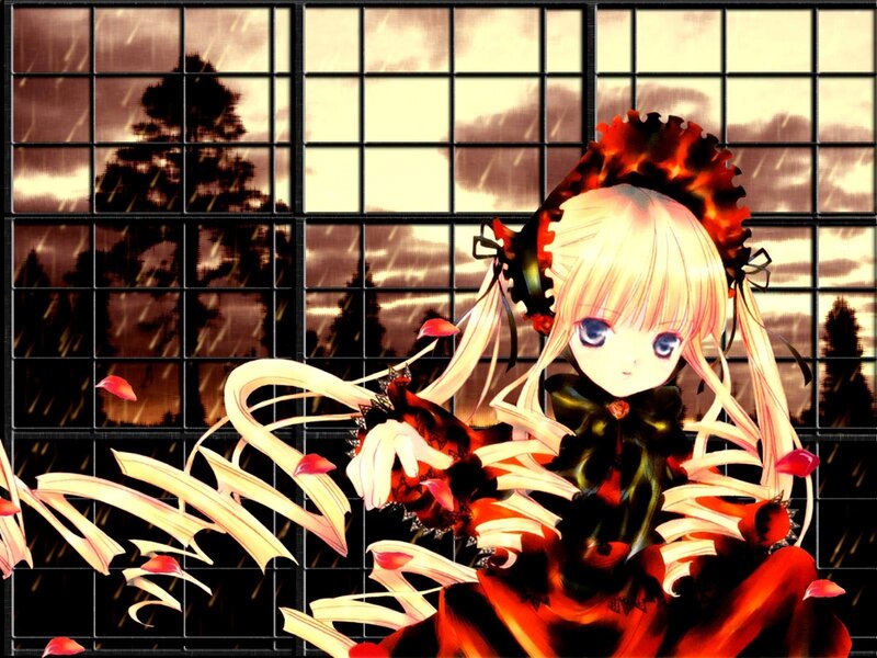 Blonde Anime Girl — Red, Dramatic, Night, Rain