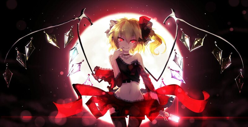 Blonde Anime Girl — Red, Dramatic, Night, Scythe, Moon