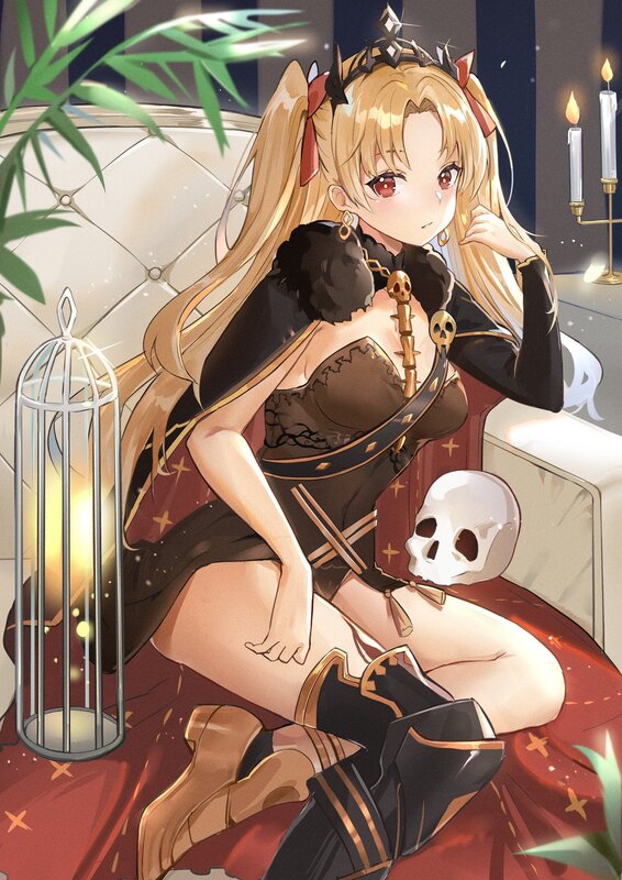 Blonde Anime Girl — Red, Dramatic, Night, Skull