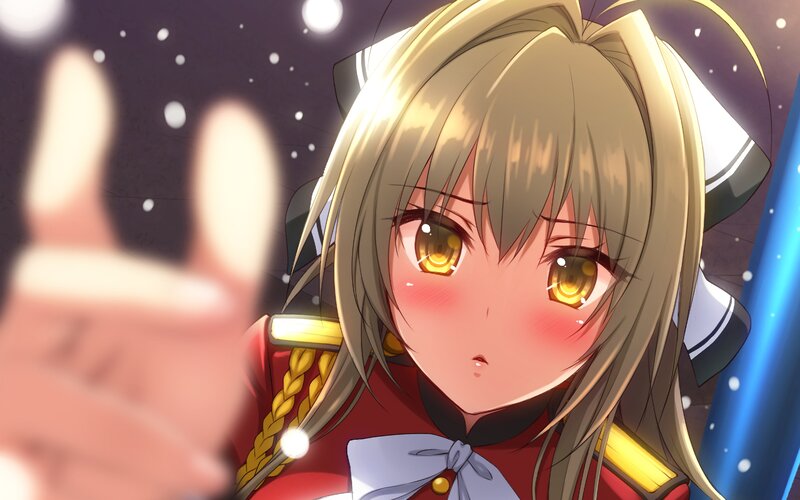 Blonde Anime Girl — Red, Dramatic, Night, Uniform
