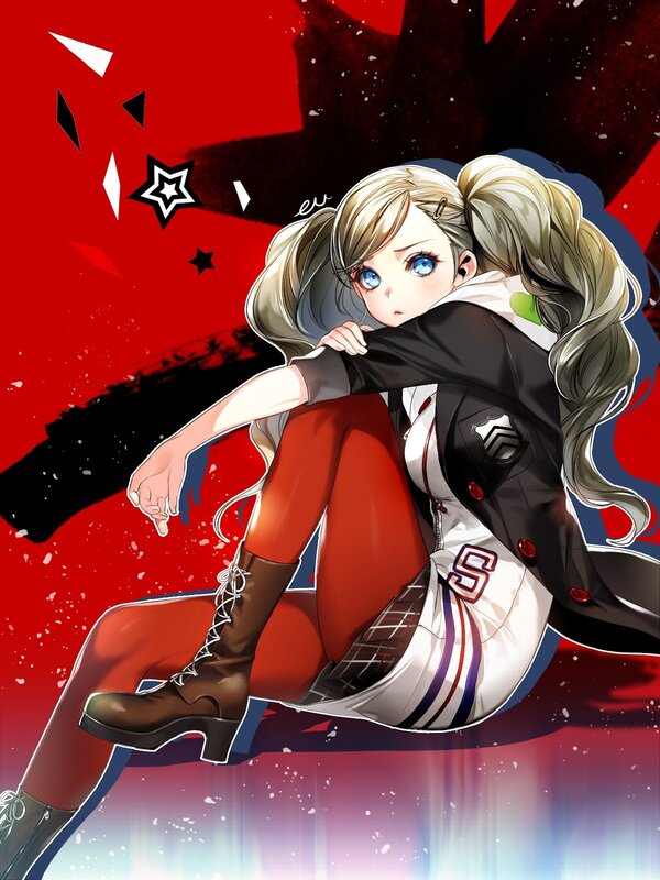 Blonde Anime Girl — Red, Dramatic, Pigtails