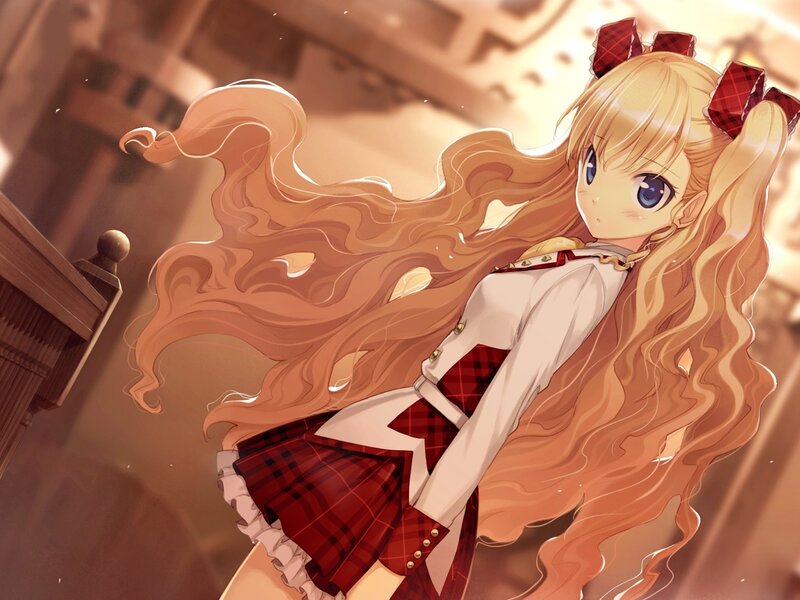 Blonde Anime Girl — Red, Dramatic, Plaid Skirt