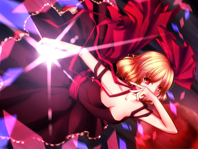 Blonde Anime Girl — Red, Dramatic, Red Dress, Glowing Light