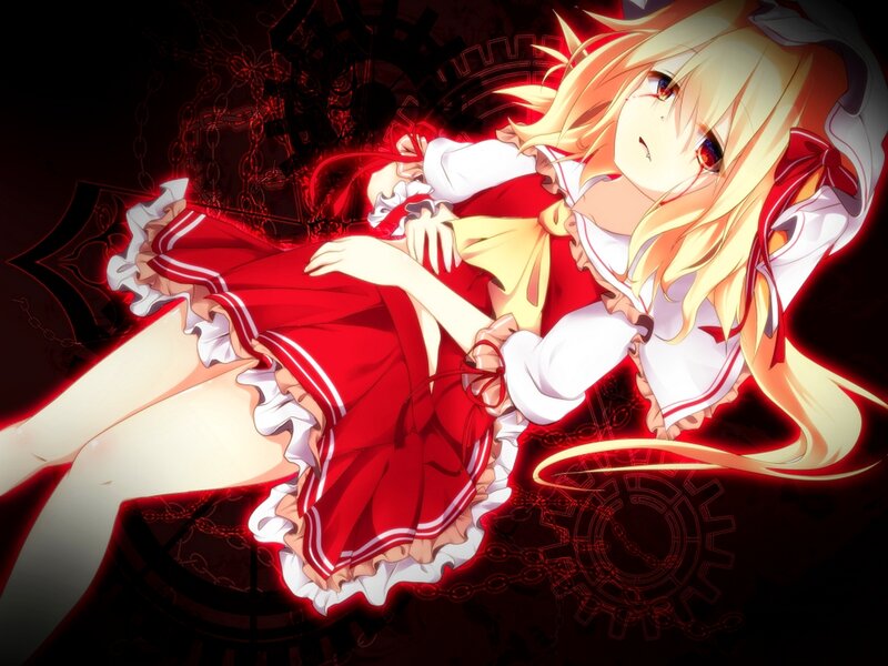 Blonde Anime Girl — Red, Dramatic, Red Dress, Mechanical Gears