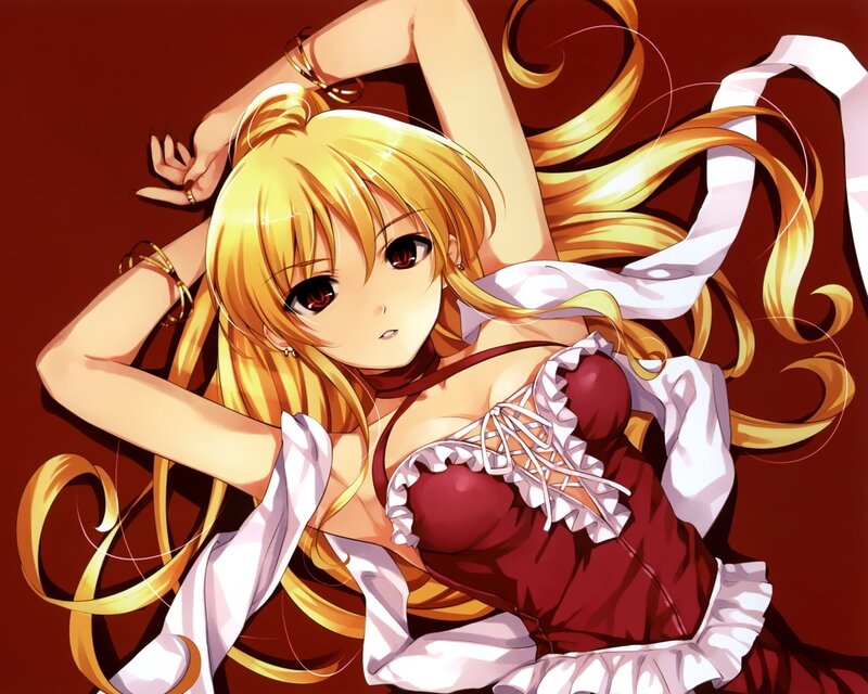 Blonde Anime Girl — Red, Dramatic, Red Dress