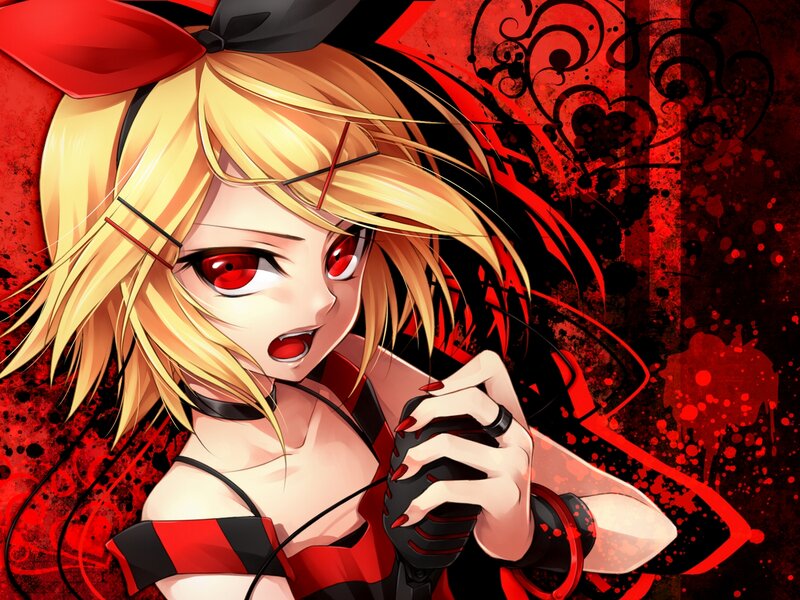Blonde Anime Girl — Red, Dramatic, Red Eyes
