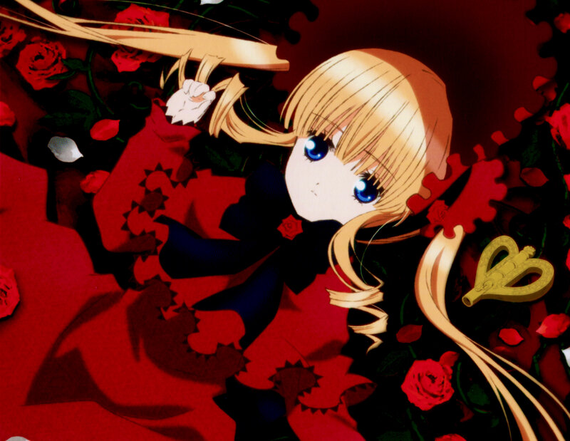 Blonde Anime Girl — Red, Dramatic, Red Roses, Sword