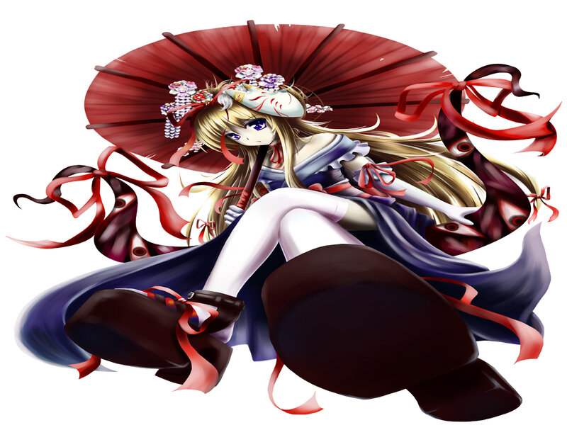 Blonde Anime Girl — Red, Dramatic, Red Umbrella