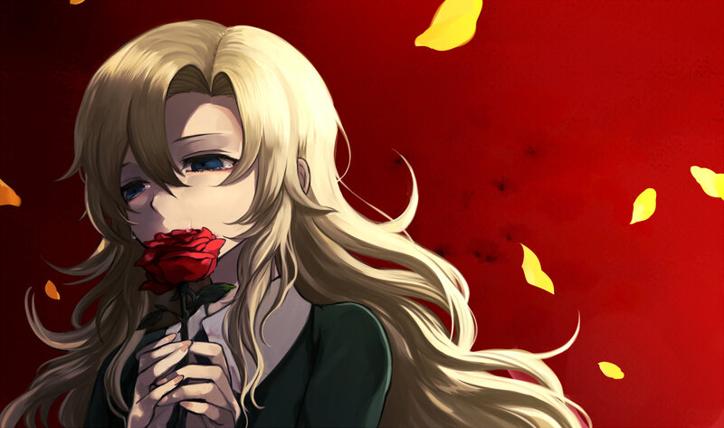 Blonde Anime Girl — Red, Dramatic, Rose