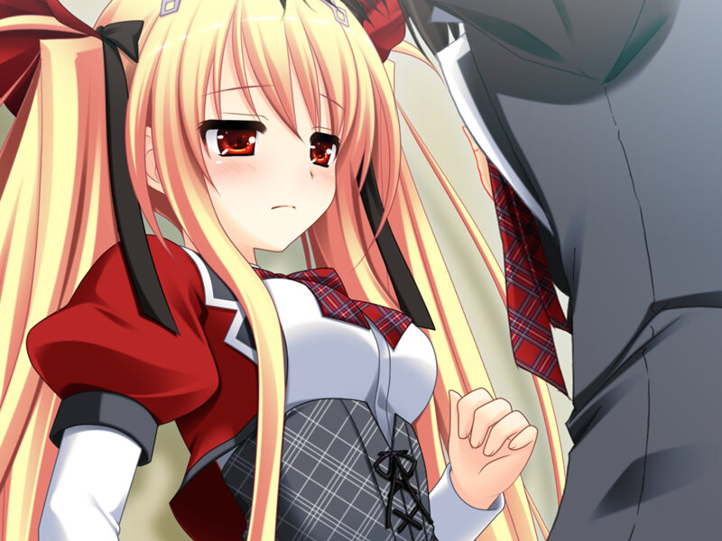 Blonde Anime Girl — Red, Dramatic, School Uniform
