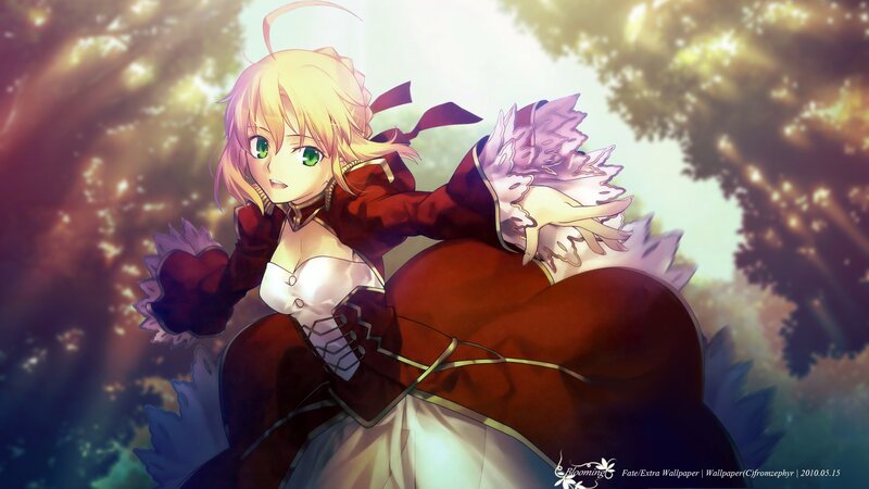 Blonde Anime Girl — Red, Dramatic, Sunset, Forest