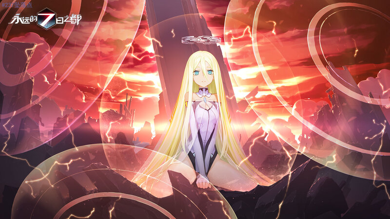 Blonde Anime Girl — Red, Dramatic, Sunset, Lightning