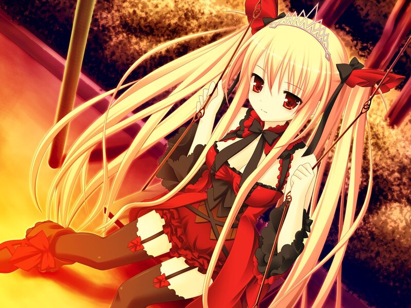 Blonde Anime Girl — Red, Dramatic, Sunset