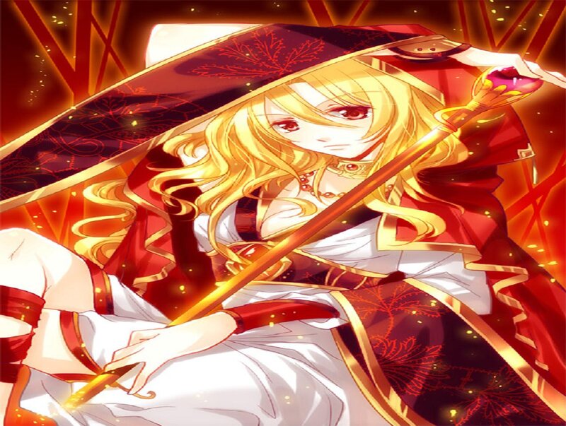 Blonde Anime Girl — Red, Dramatic, Sword, Cape
