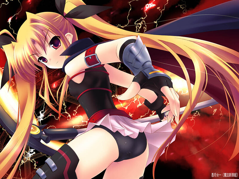 Blonde Anime Girl — Red, Dramatic, Sword, Lightning